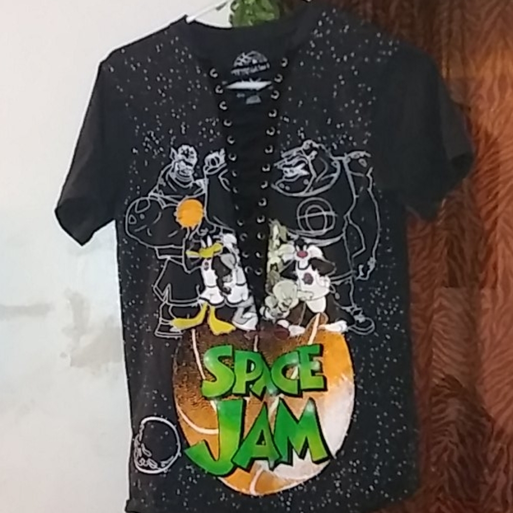 Black Space Jam lace up tee